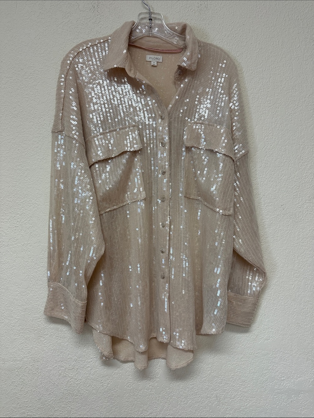 Anthropologie Pilcro womans sequins tan Shacket size M oversized